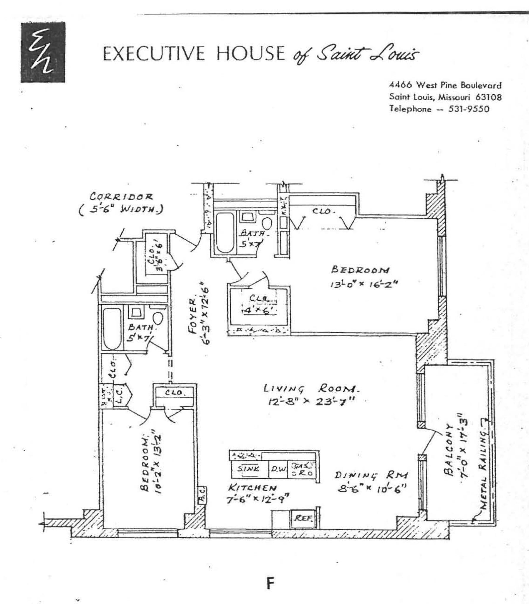 Floor plan for typical F unit - 4466 W Pine Blvd