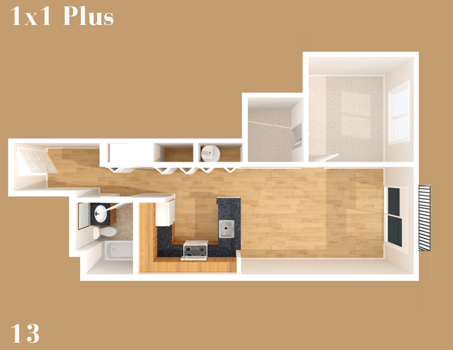 1 Bed, 1 Bath Plus Alternate Floorplan (13) - Yugo Seattle Lothlorien