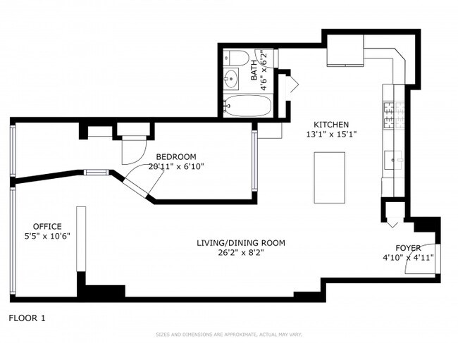 Floor Plan with Separate Bedroom and Office/Den - 2 Hawthorne Pl