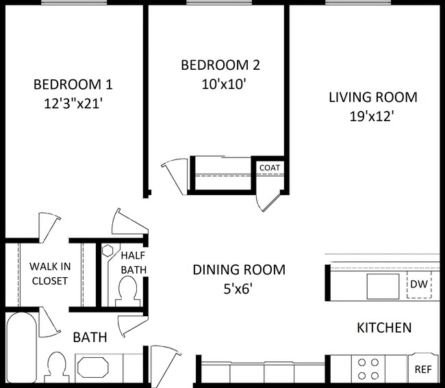 2BD/1.5BR Floor Plan - 36th Avenue Apartments