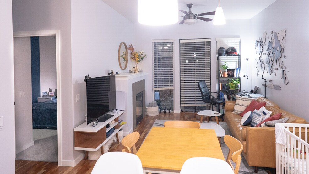 Full living room view. Dining table can be placed horizontally to save space. - 375 Kirkland Ave