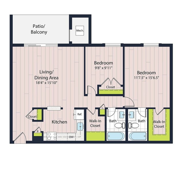 B2-60 Two Bedroom Floor Plan - Creekside Village I