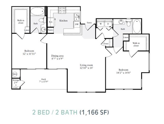 2 BED / 2 BATH - 1166 SF - Via Ventura Apartments