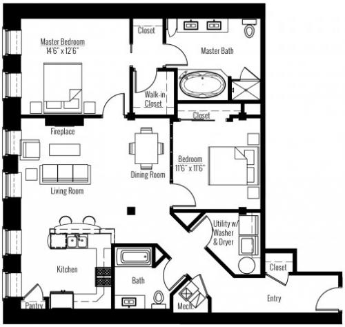 2BR/2BA - Apartments at the Hub
