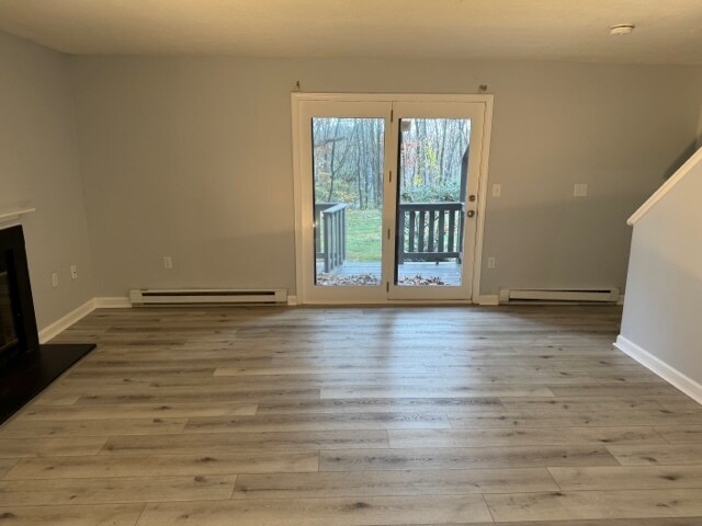 Living Room fireplace and deck - 33 Drake Rd
