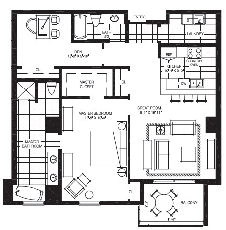 1BR/2BA - The Mark