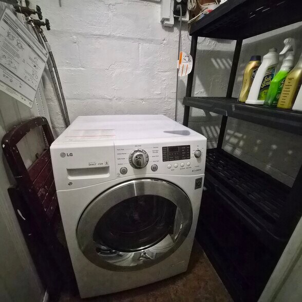 Washer Dryer Combo w Shelving in Small Room - 113 Shore Rd