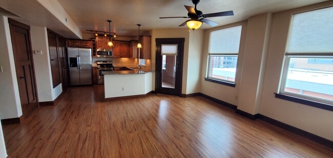 living room toward kitchen and balcony - 503 1st Ave N