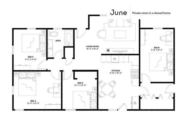 Building Photo - Private bedroom in 4 bed/1 bath Home