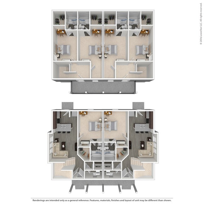 3 Bed Duplex Upper Deck 3D Floorplan - Arlington Cottages and Townhomes