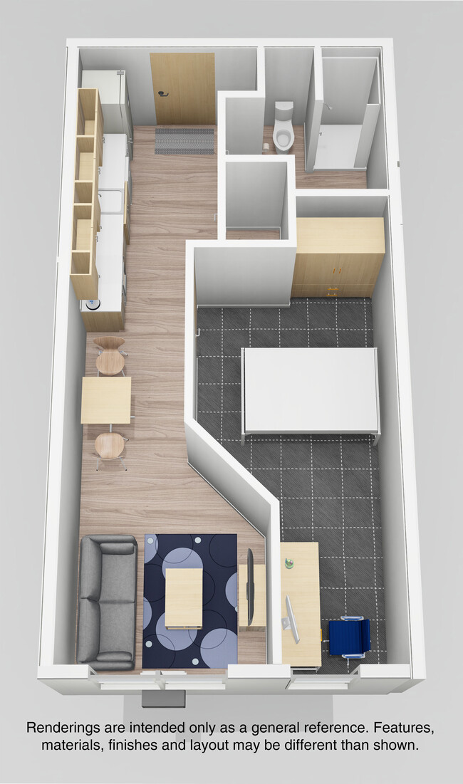 E1 Single A - 1bd/1person (rendering) - The Elements