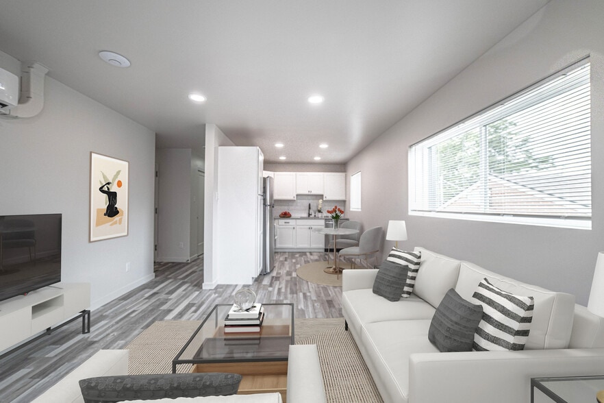 Living room with dining area and kitchen - Yuma Apartments