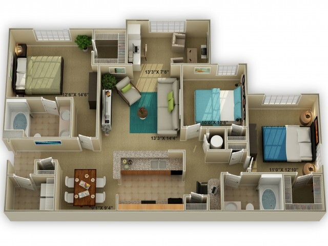 The Walden with Sunroom Three Bedroom Floor Plan - Walden at Oakwood