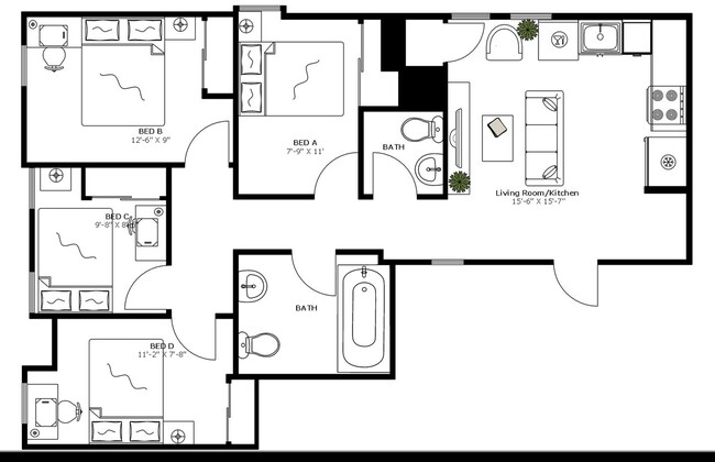 Building Photo - Private bedroom in 4 bed/1.5 bath Home