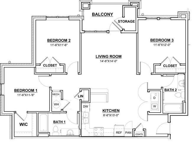 3 Bed, 2 Bath, 1226-1245 sq. ft. - Evoke Living at Sugar Creek Apartments