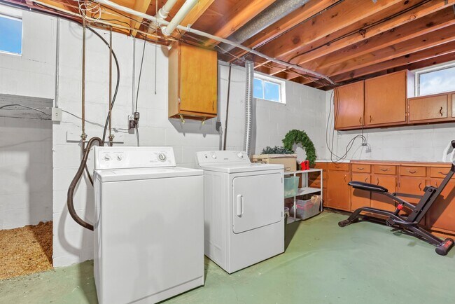 Full washer and dryer and TONS OF STORAGE in unfinished side of basement - 162 Denison Dr