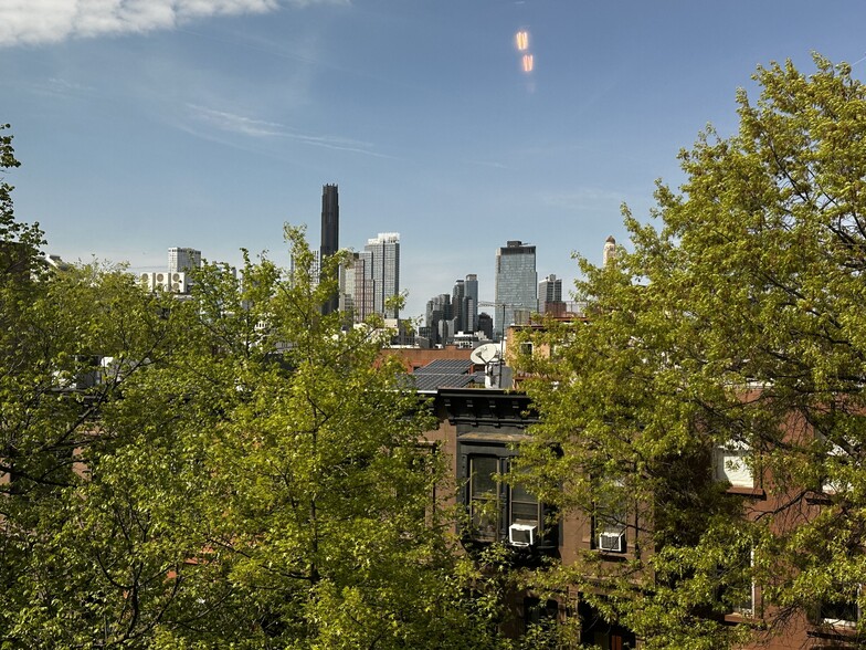 View of brownstone neighborhood, treetops, Brooklyn skylinefrom Bedroom - 682 President St