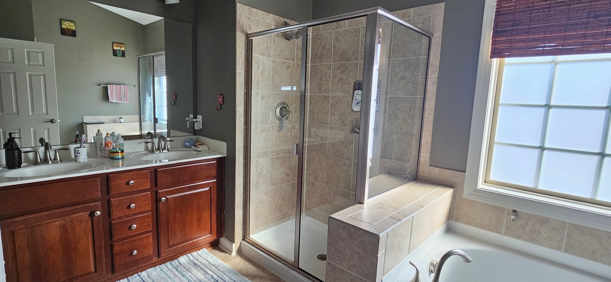 Primary bathroom shower and double sink - 423 Panorama Park Pl