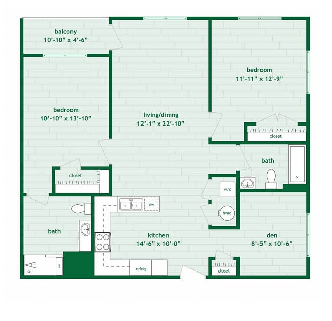 2 Bed 2 Bath B Flex - 1,064 Sq. Ft. - The Piedmont Raleigh