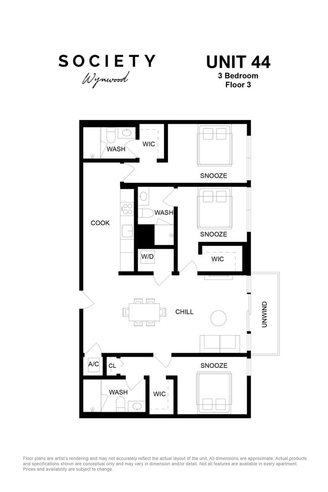 3 Bed - Unit 44 - Fl 3 - Society Wynwood