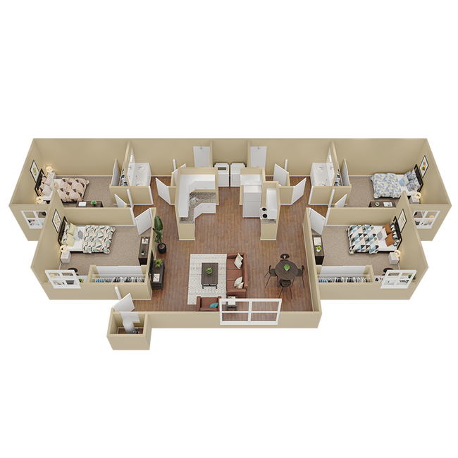 D1: 4BD | 2BA | 1200 SF - Arches On The Lake Student Living