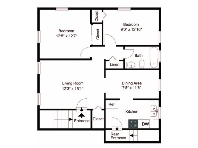 Two bedroom floor plan - Knollwood Apartments