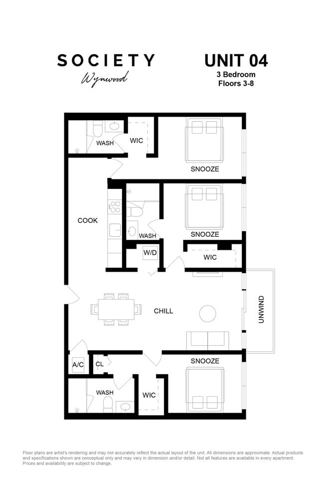 3 Bed - Unit 04 - Fl 3-8 - Society Wynwood