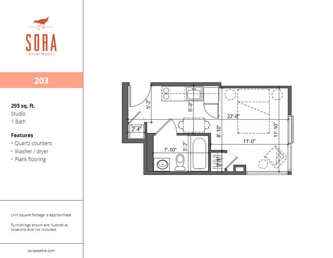 Unit 203 - 293 SQFT - Sora Apartments