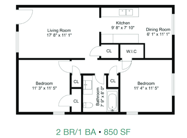 2 bedroom, 1 bath - Dimensions - Vines at Hillside