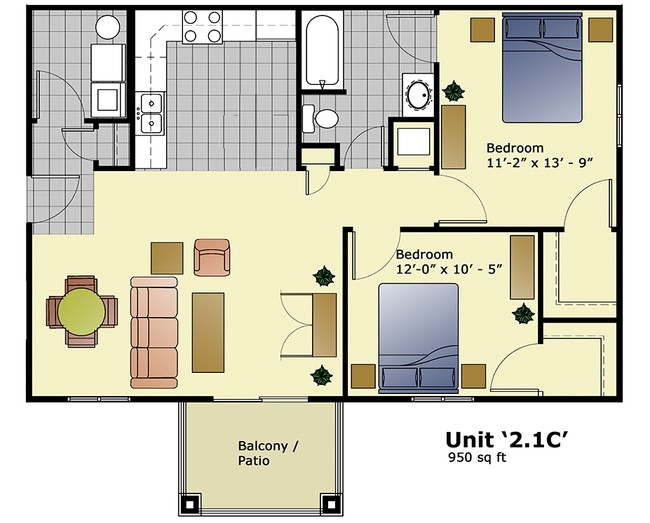 2BR/1BA - Westbrook Apartments