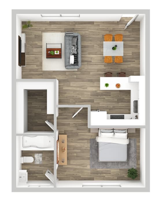 One-Bedroom One-Bathroom Floor Plan - Panorama Apartments