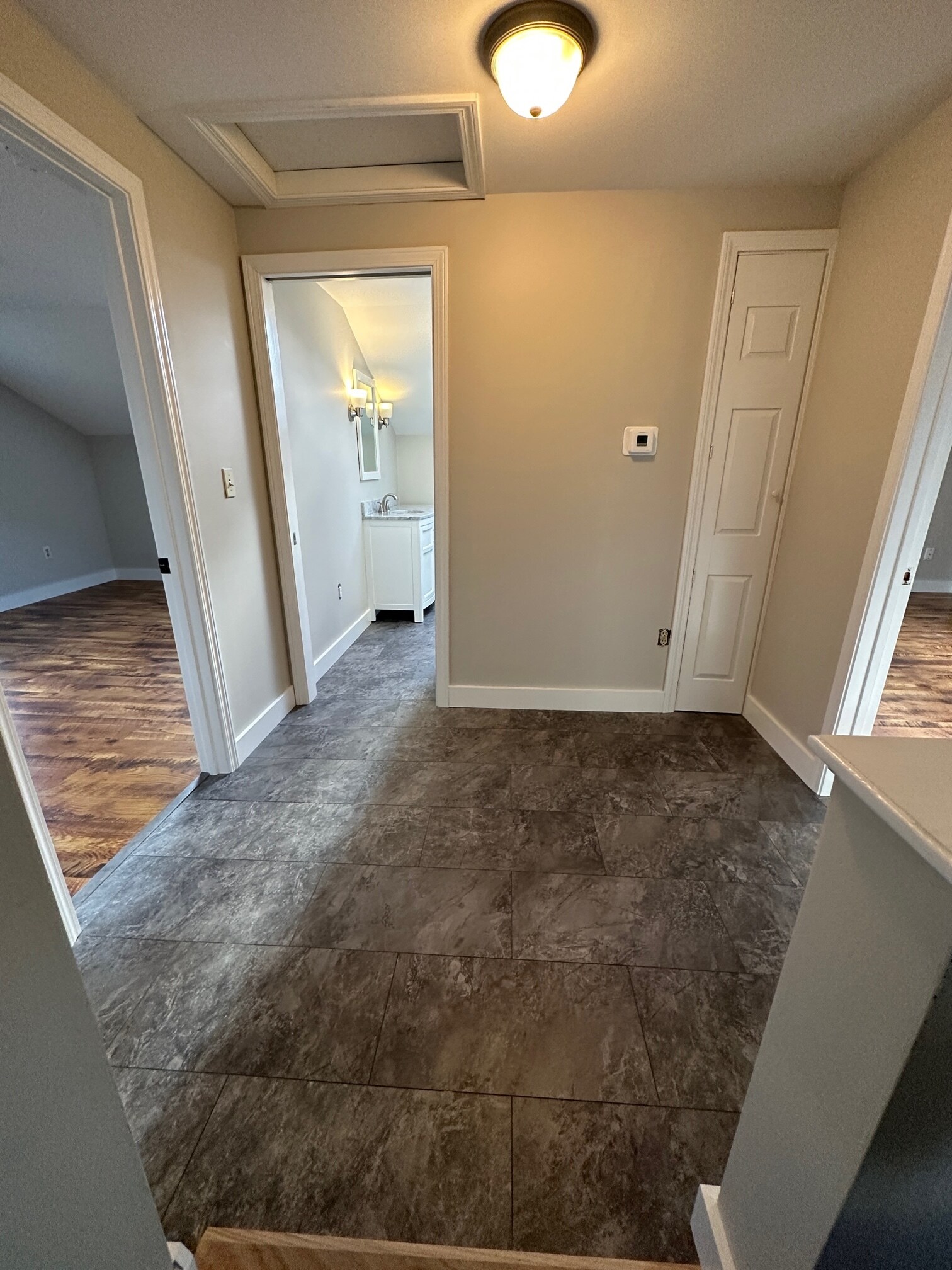 View from stairs to second floor landing wiith bathroom ahead and bedrooms on either side - 480 Newington Rd