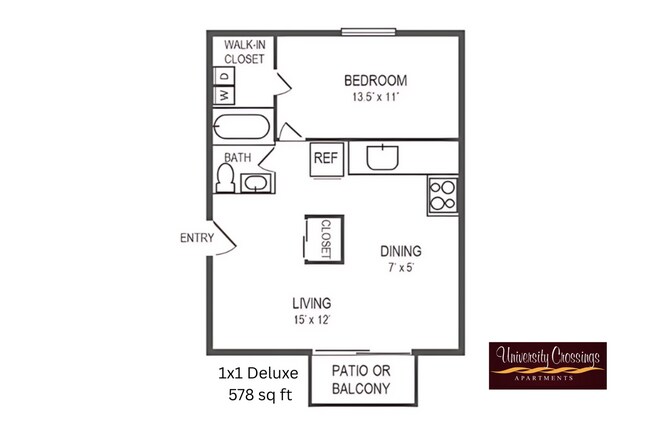1x1 Deluxe l 578 sq ft l University Crossings - University Crossing Apartments