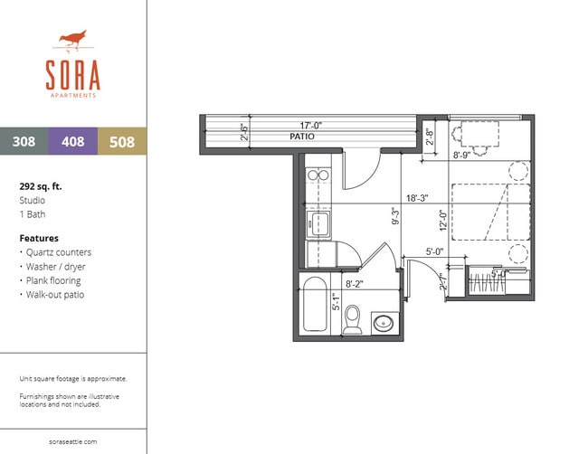 Units 308, 408 & 508 - 292 SQFT - Sora Apartments