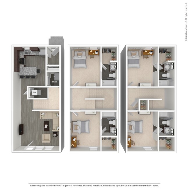 4 Bed Townhome 3D Floorplan - Arlington Cottages and Townhomes (OLD)