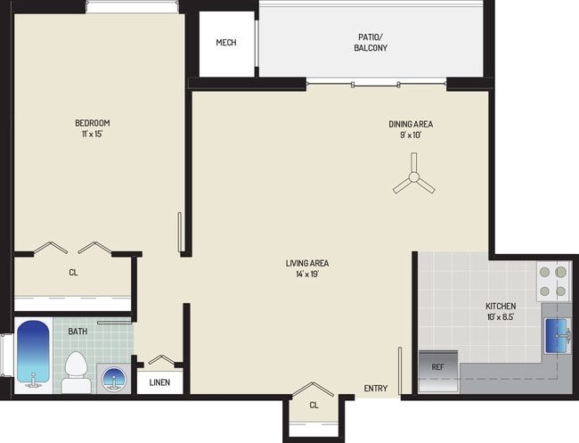 1 BR/ 1 BA (Style C1) | 700 sq. ft. - Columbia Park Apartments