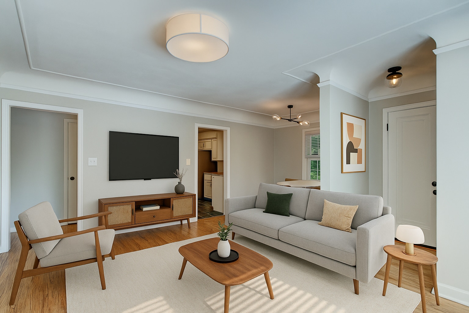 Virtually staged living room - 5210 Rees St