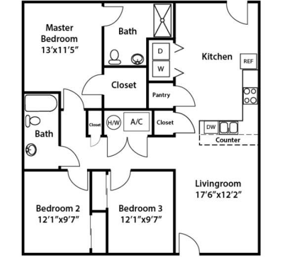 3BR/2BA - Highland Palms Apartments