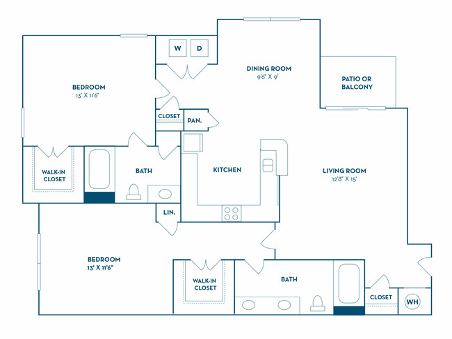 2 Bedroom | 2 Bath | 1076 SF - The Oasis Apartments