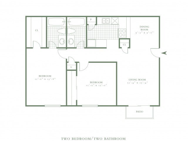 Two Bedroom/Two Bath - 950sf - The Village Chase