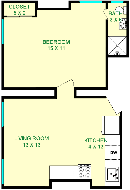 Tuberose One Bedroom Floorplan - The Mirabella