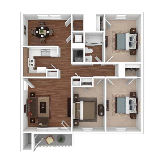 The Claymont - 3 Bedroom, 1 Bath, 1024-1039 sq. ft. - Pleasant View Apartments