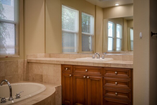 Large double vanity with spa tub and separate walk-in shower in the primary bath - 2850 Bronzino Ct