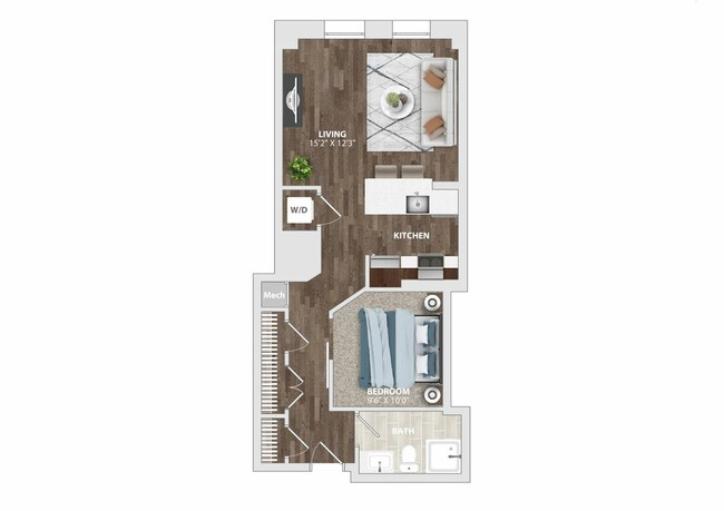 Explore this modern one-bedroom apartment with a spacious living area and a well-equipped kitchen. - The Harriet Apartments