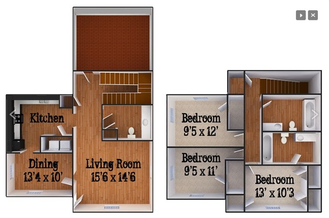 Three Bedroom Townhouse - Greenbriar and Hawthorne Apartments