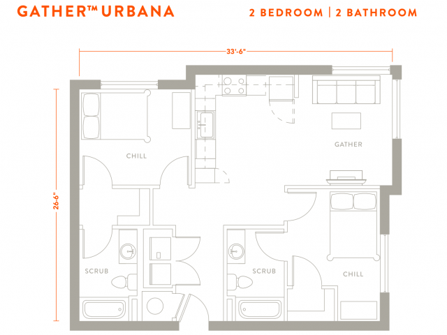 2 Bed, 2 Bath Deluxe - Yugo Urbana Illinois