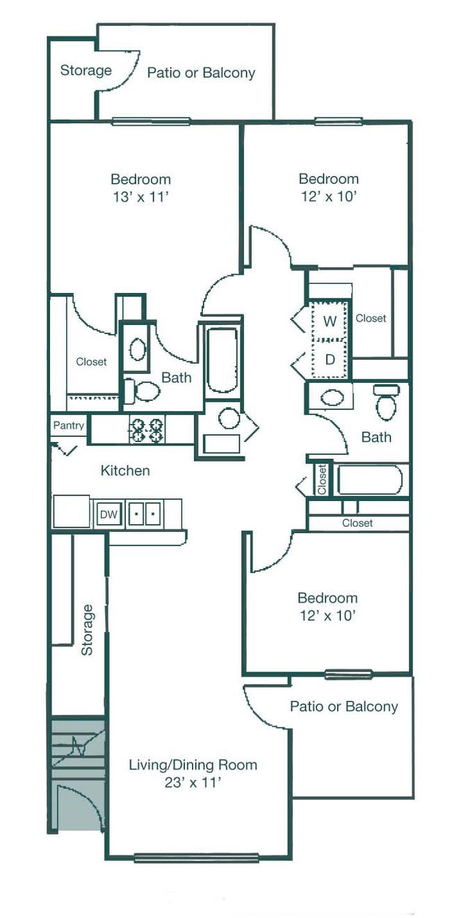 Three Bedroom/Two Bath - Upper - Sand Creek Apartment Homes