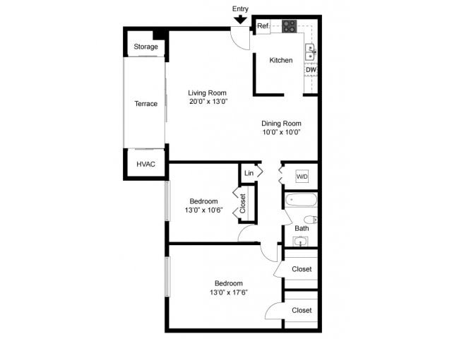 Two bedroom floor plan - Valley Stream Apartments