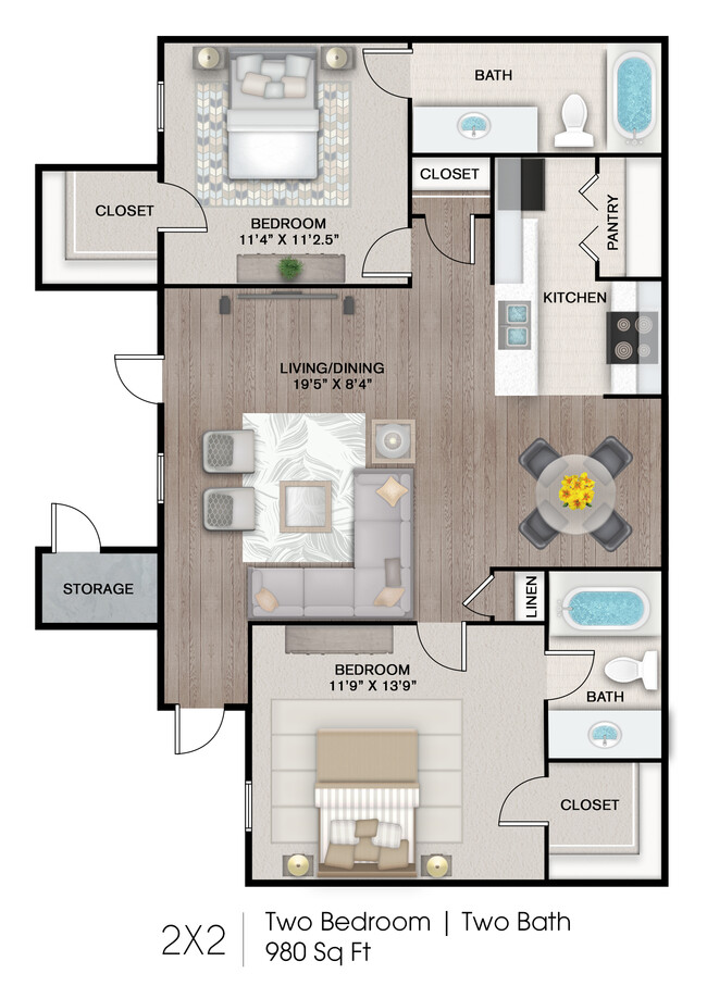 2 bed 2 bath 980 SF - The Aria