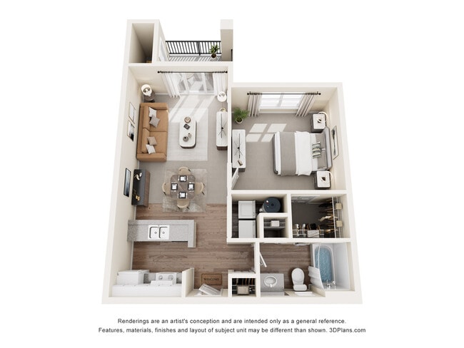 A1 Floor Plan | 1 Bedroom with 1 Bath | 636 Square Feet | Scott Mountain | Apartment Homes - Scott Mountain